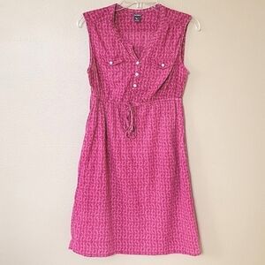 Eddie Bauer Magenta Geometric Print Drawstring Cotton Dress - Size 4